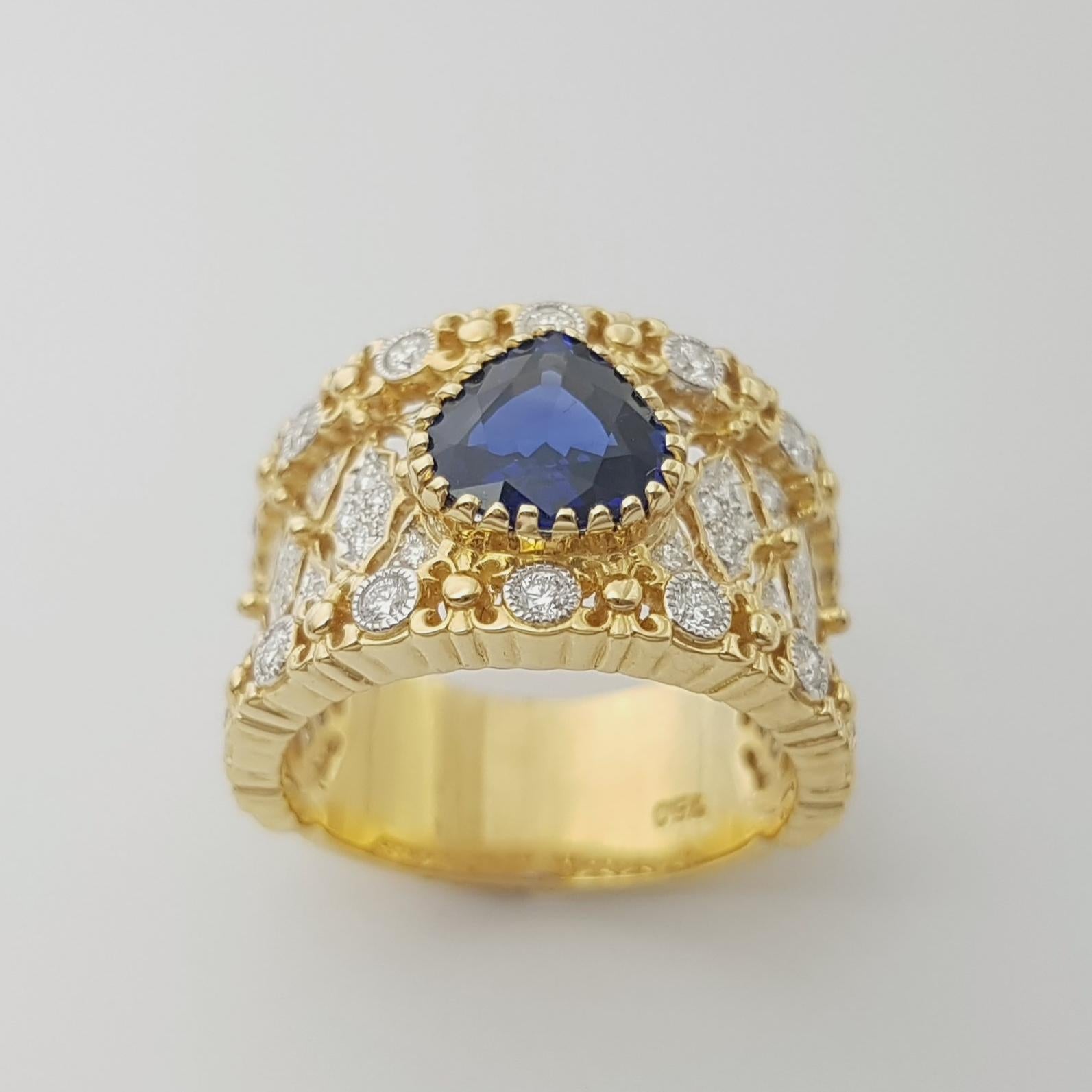 Anello con zaffiro blu di Ceylon e diamanti con montatura in oro 18 carati in vendita 6