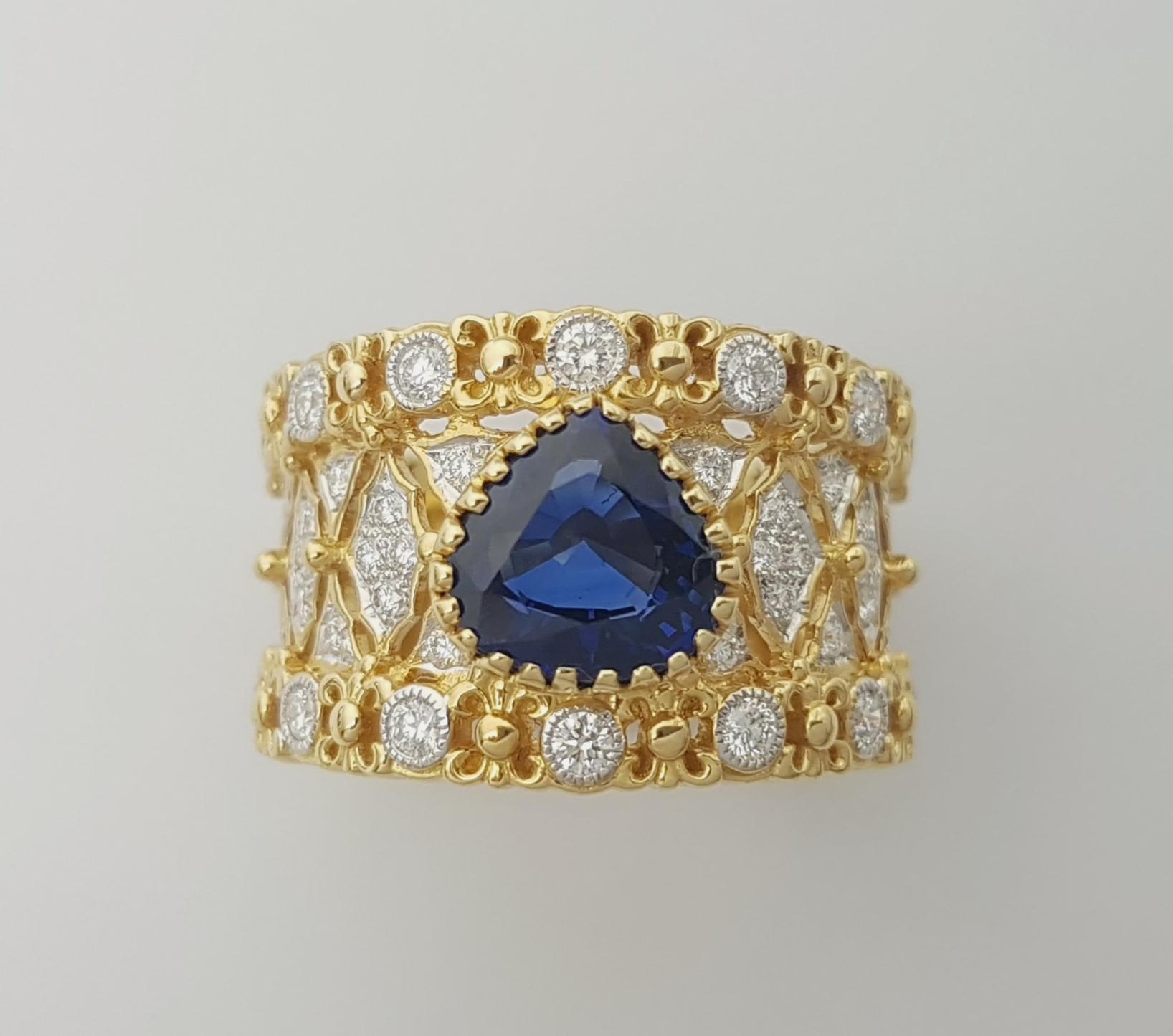 Anello con zaffiro blu di Ceylon e diamanti con montatura in oro 18 carati in vendita 7