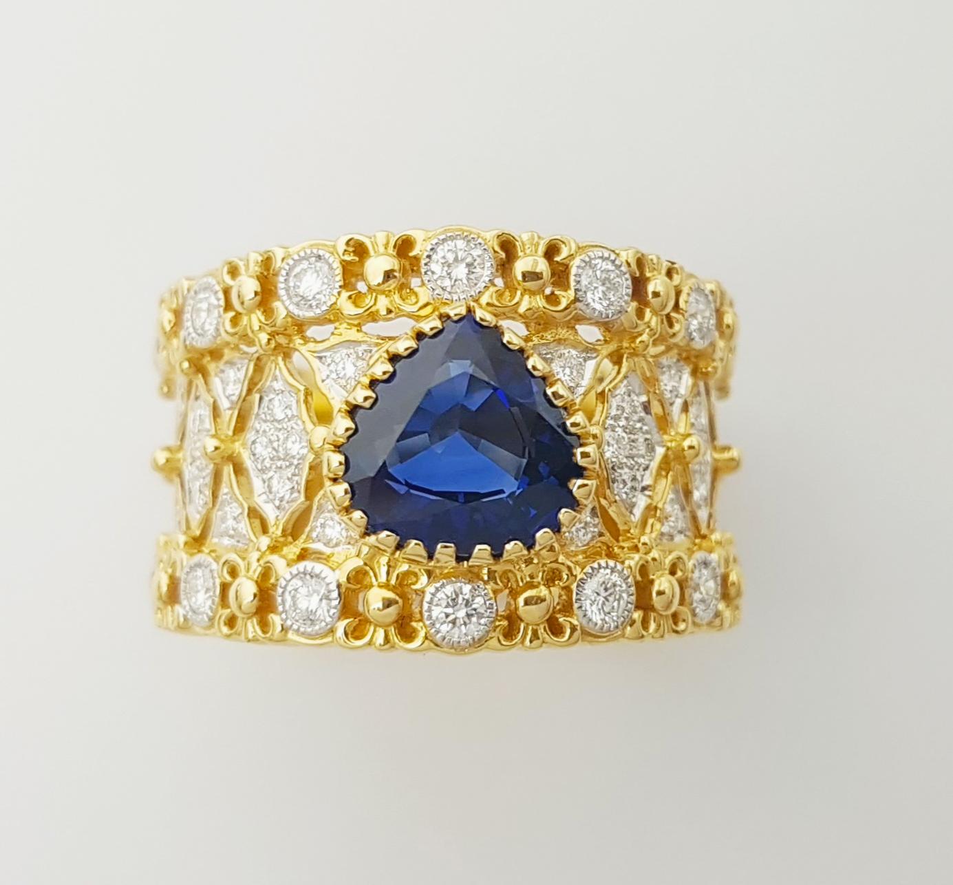 Anello con zaffiro blu di Ceylon e diamanti con montatura in oro 18 carati in vendita 8