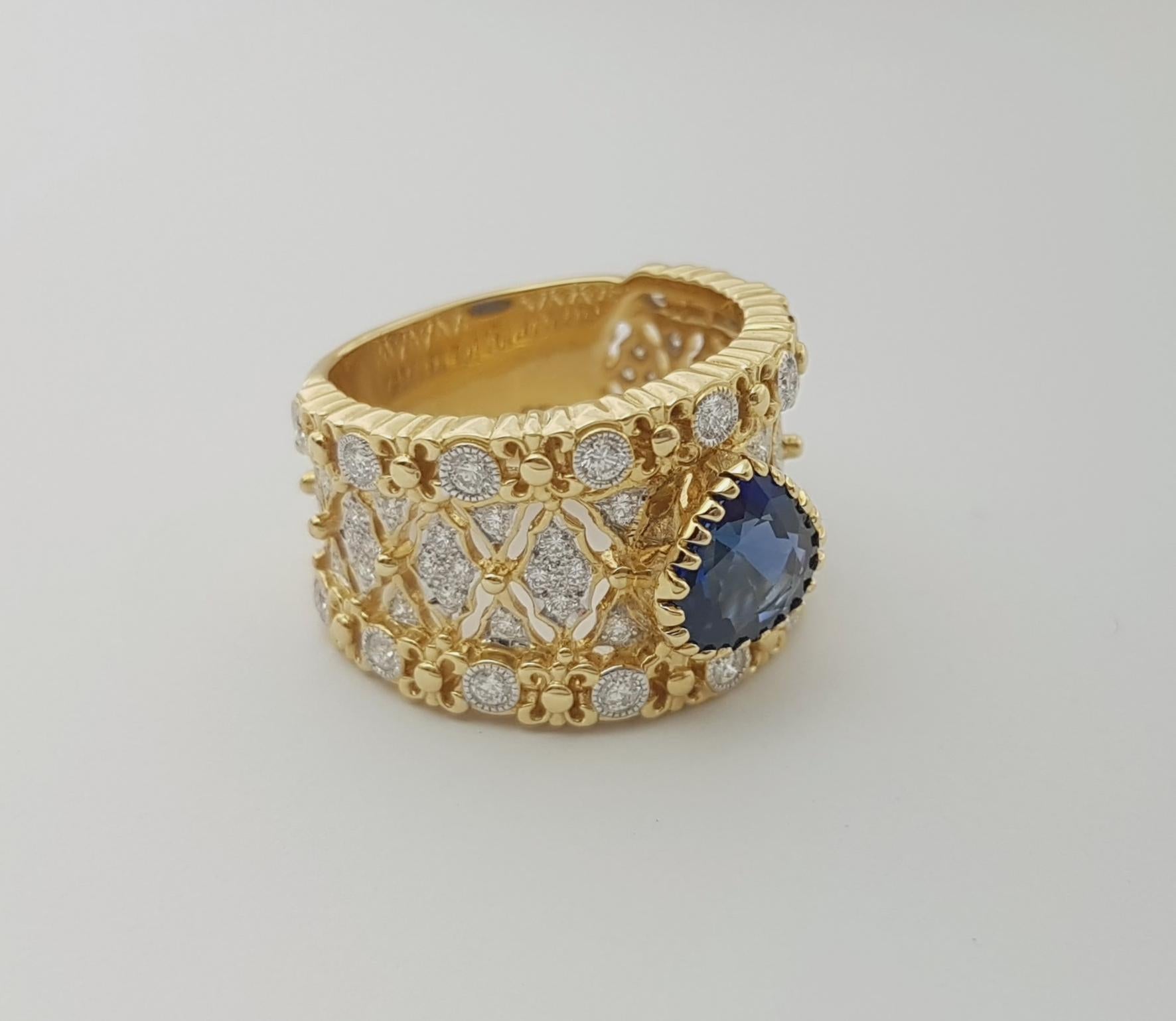 Anello con zaffiro blu di Ceylon e diamanti con montatura in oro 18 carati in vendita 3