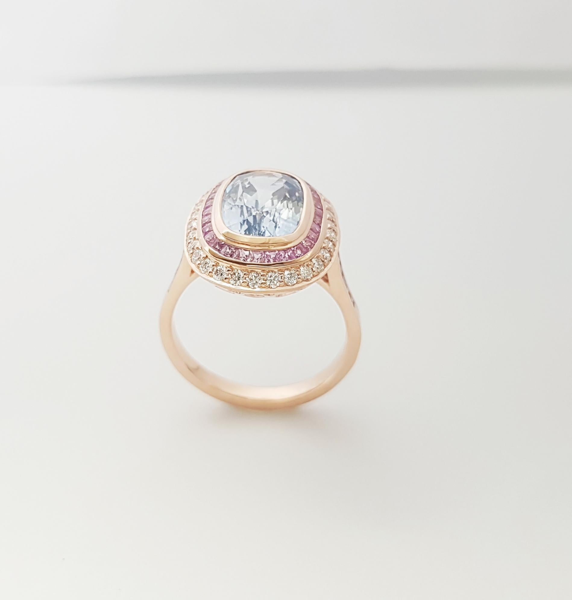 Ceylon Blue Sapphire with Pink Sapphire and Diamond Ring set in 18K Rose Gold For Sale 4