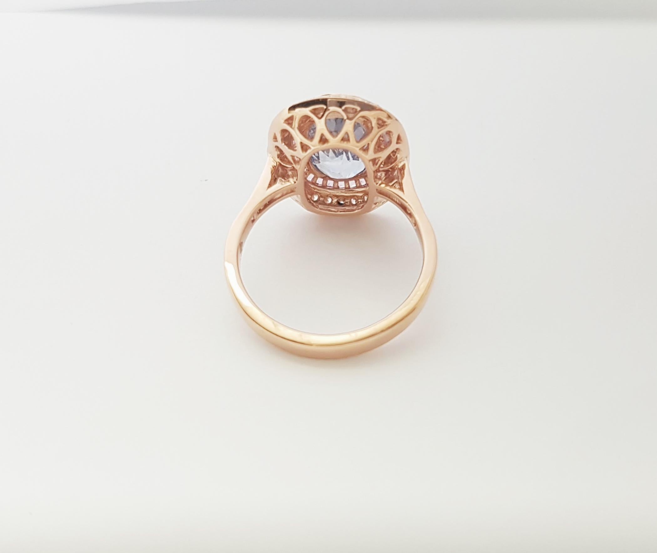 Ceylon Blue Sapphire with Pink Sapphire and Diamond Ring set in 18K Rose Gold For Sale 7