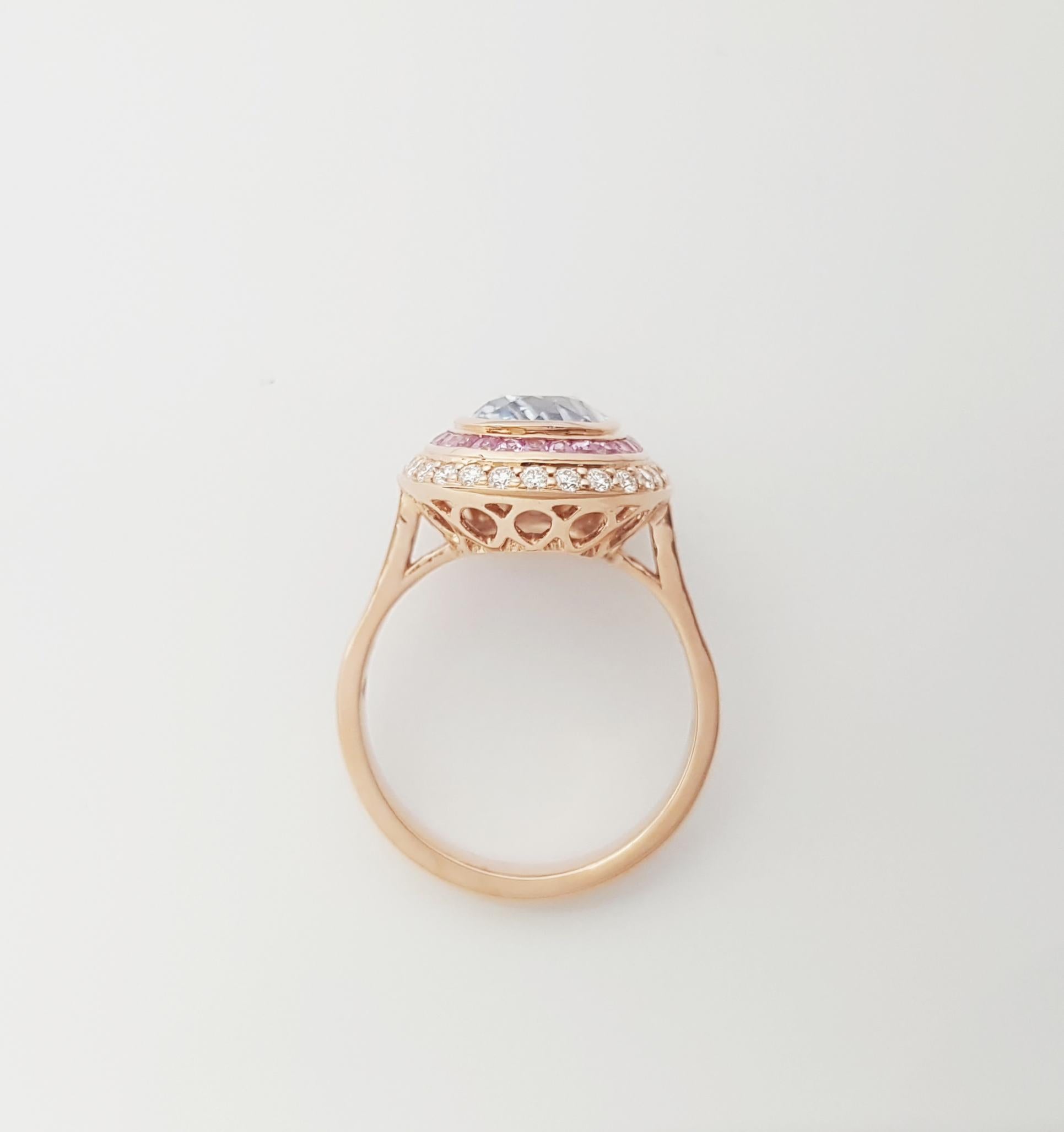Ceylon Blue Sapphire with Pink Sapphire and Diamond Ring set in 18K Rose Gold For Sale 8
