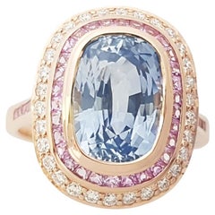 Ceylon Blue Sapphire with Pink Sapphire and Diamond Ring set in 18K Rose Gold