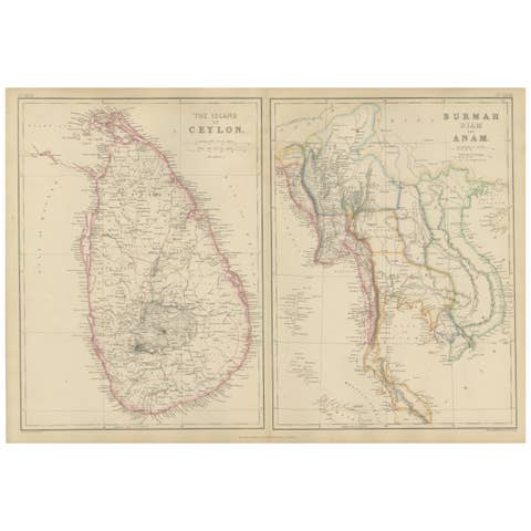 Ceylon, Burmah, Siam and Anam, Antique Map of South & Southeast Asia, 1860