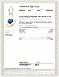 Ceylon Cabochon Sapphire 4.83 Carat 14 Karat Yellow Gold Bezel Set Size 6 Ring