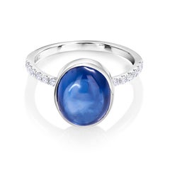 Ceylon Cabochon Sapphire and Diamond Gold Cocktail Ring Weighing 5 Carat
