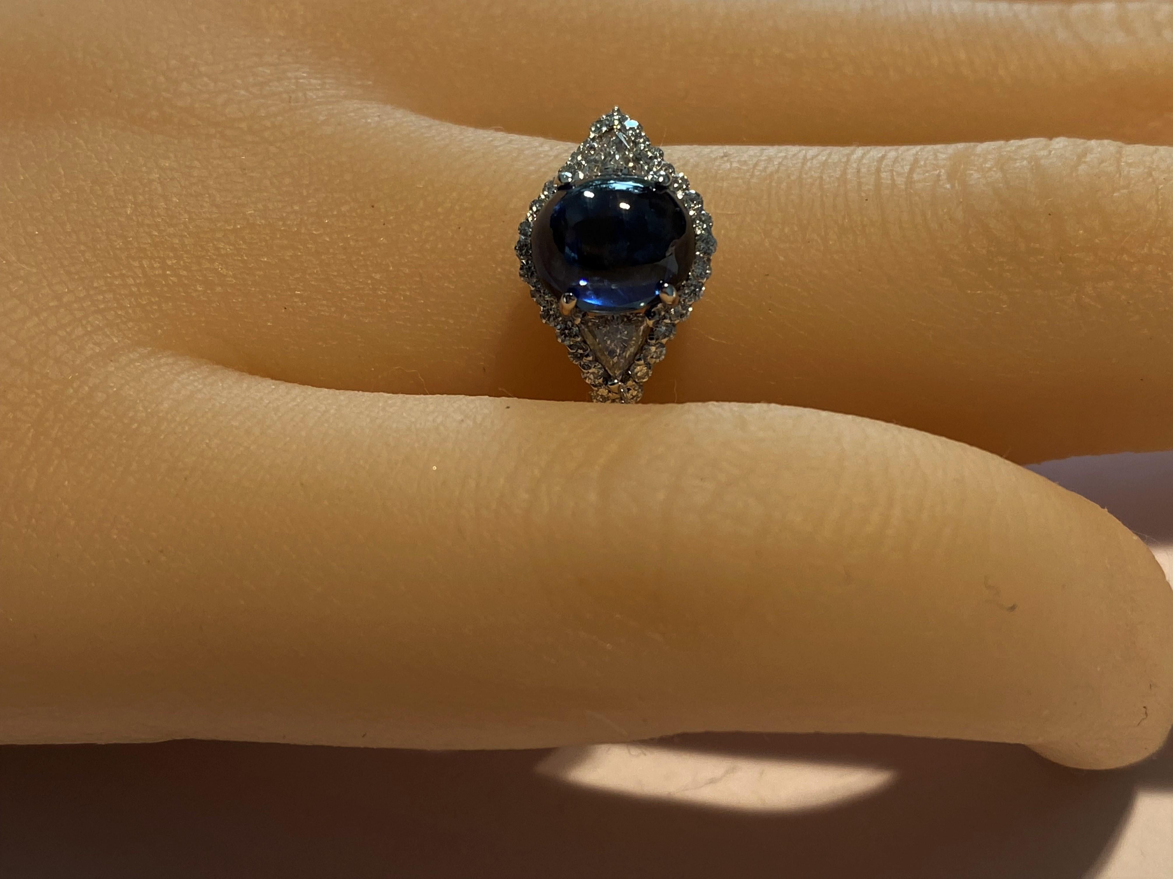 Women's Ceylon Cabochon Sapphire and Diamond Eighteen Karat Gold Cocktail Ring