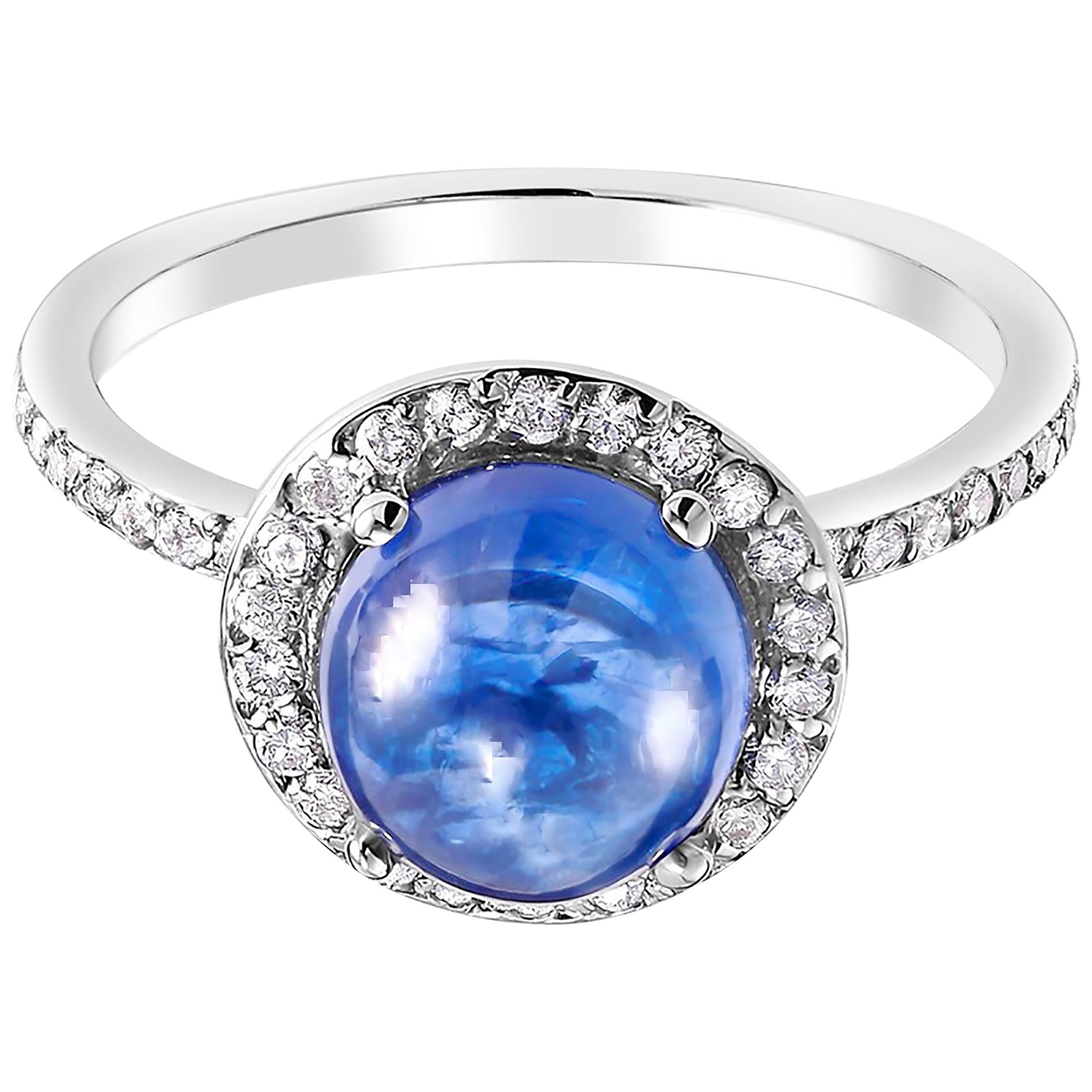 Ceylon Cabochon Sapphire and Diamond Gold Cocktail Ring Weighing 4.30 Carat