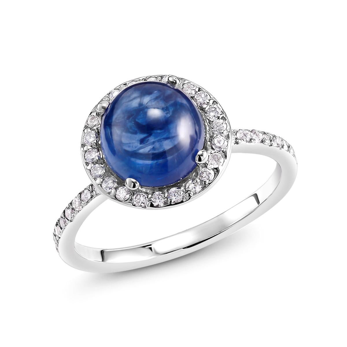 Round Cut Ceylon Cabochon Sapphire and Diamond Gold Cocktail Ring Weighing 4.30 Carat