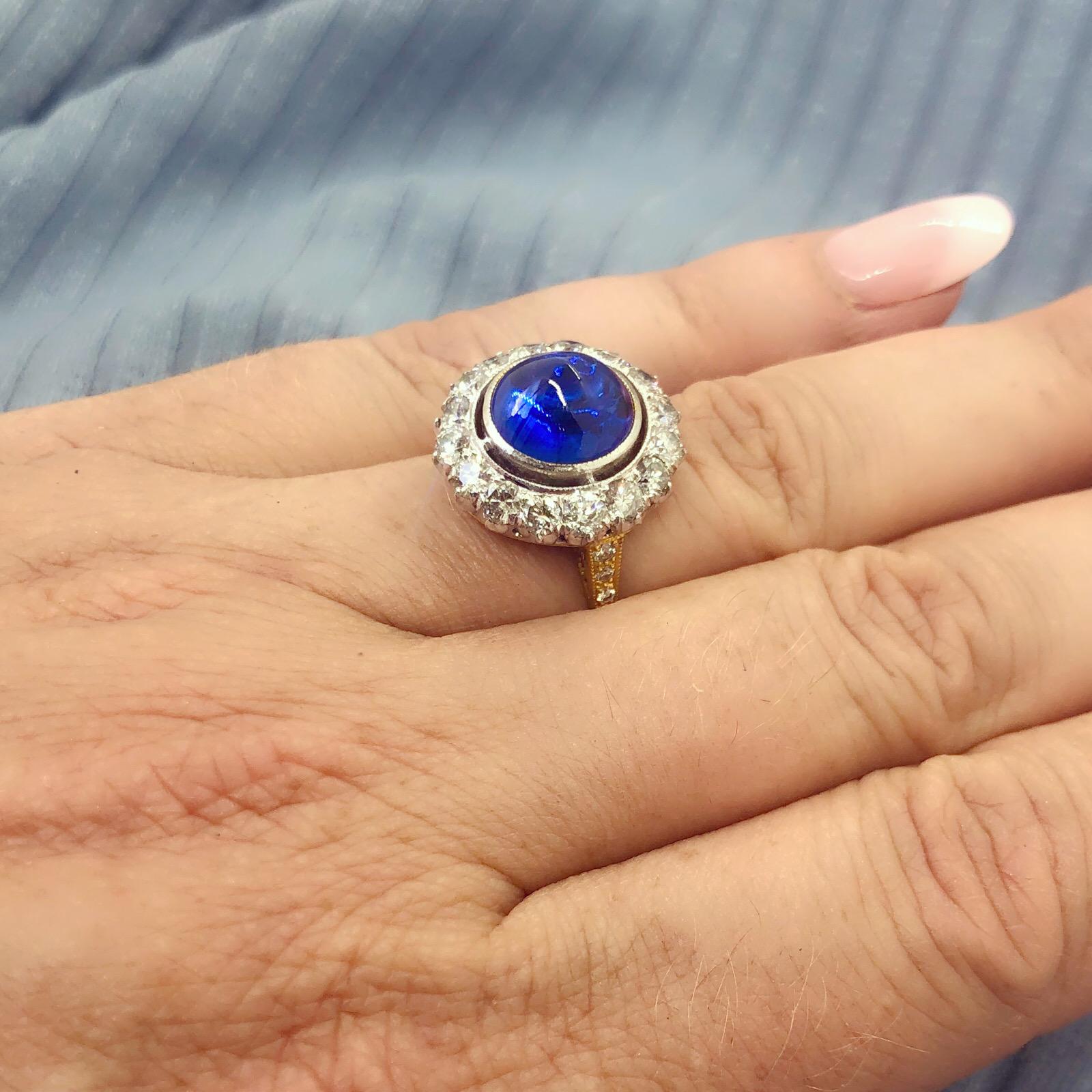 Ceylon Cabochon Sapphire and Diamond Ring 2