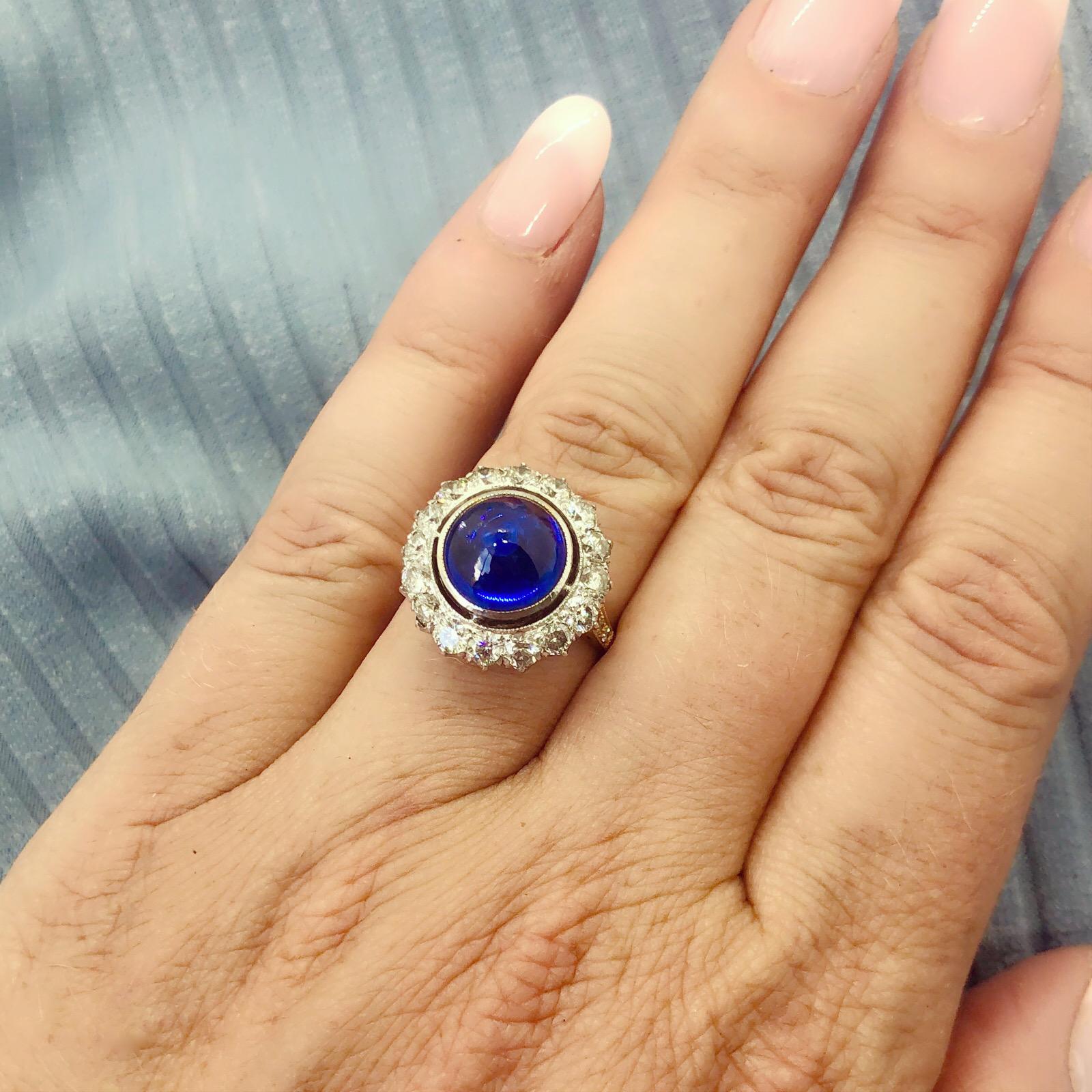 Women's Ceylon Cabochon Sapphire and Diamond Ring