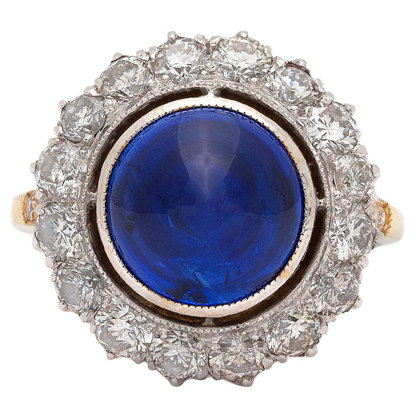 Ceylon Cabochon Sapphire and Diamond Ring