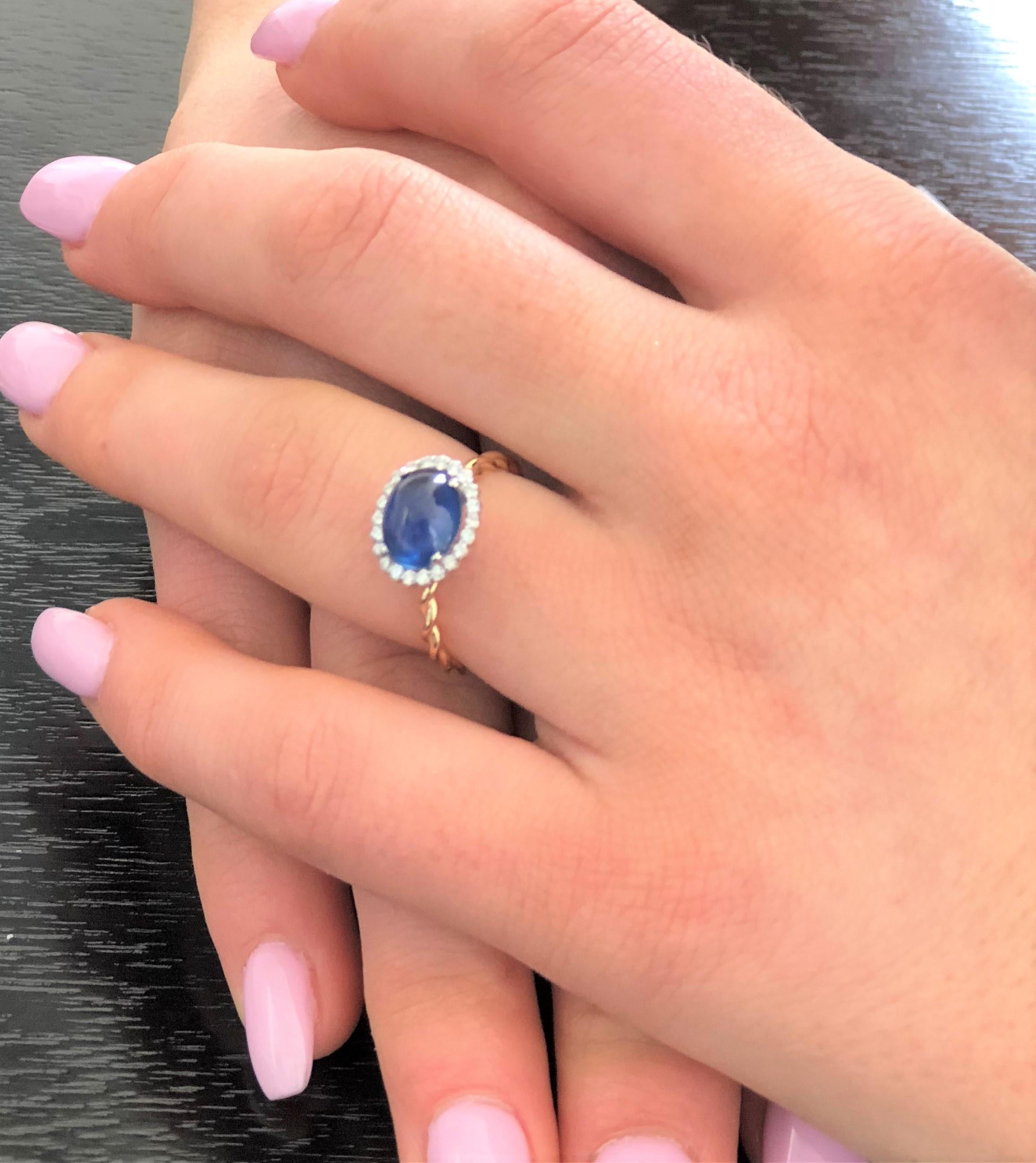 Contemporary Ceylon Cabochon Sapphire and Diamond White and Rose Gold Cocktail Ring