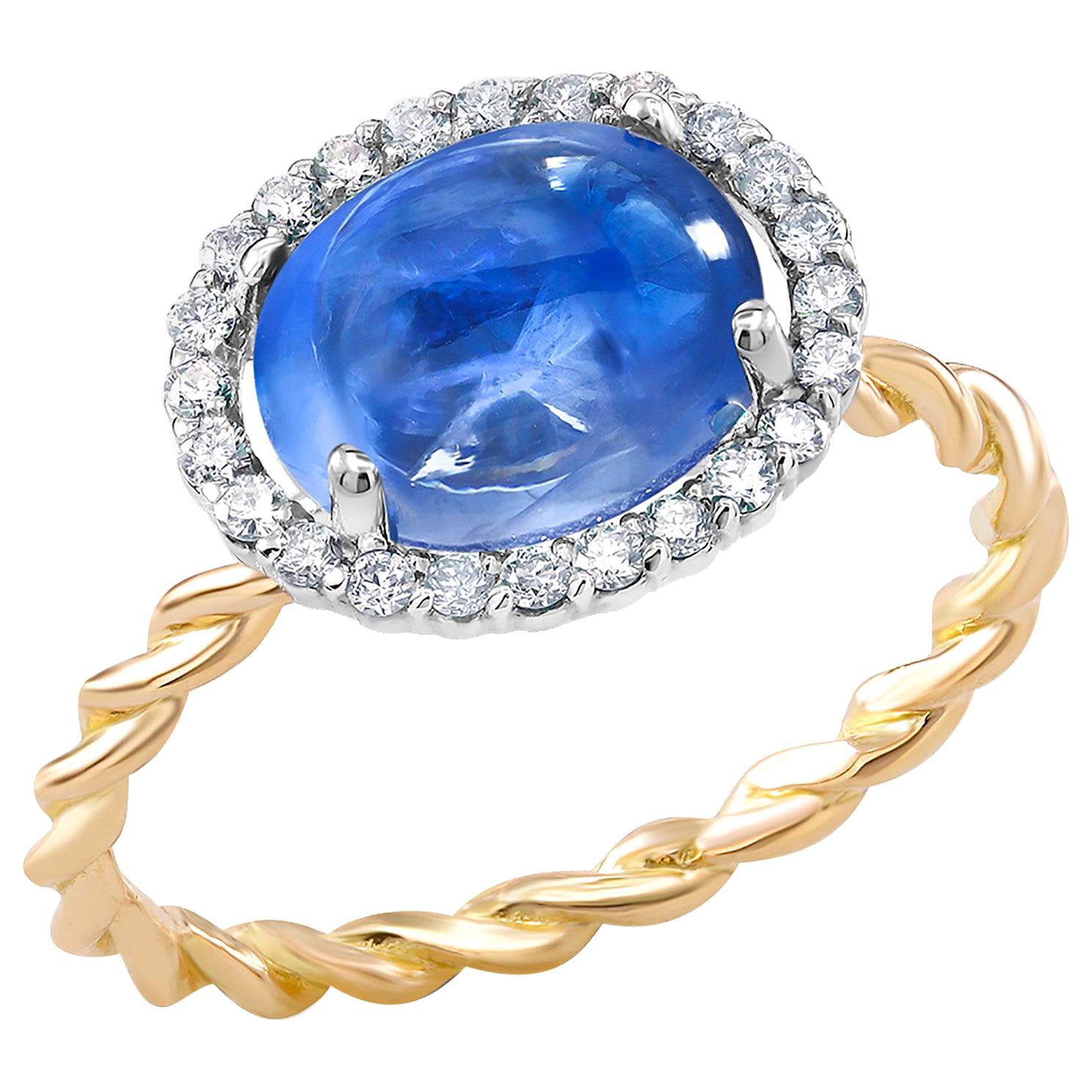 Ceylon Cabochon Sapphire and Diamond White and Rose Gold Cocktail Ring