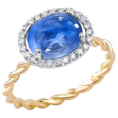 Ceylon Cabochon Sapphire and Diamond White and Yellow Gold Cocktail Ring Ceylon Cabochon Sapphire and Diamond White and Yellow Gold Cocktail Ring
