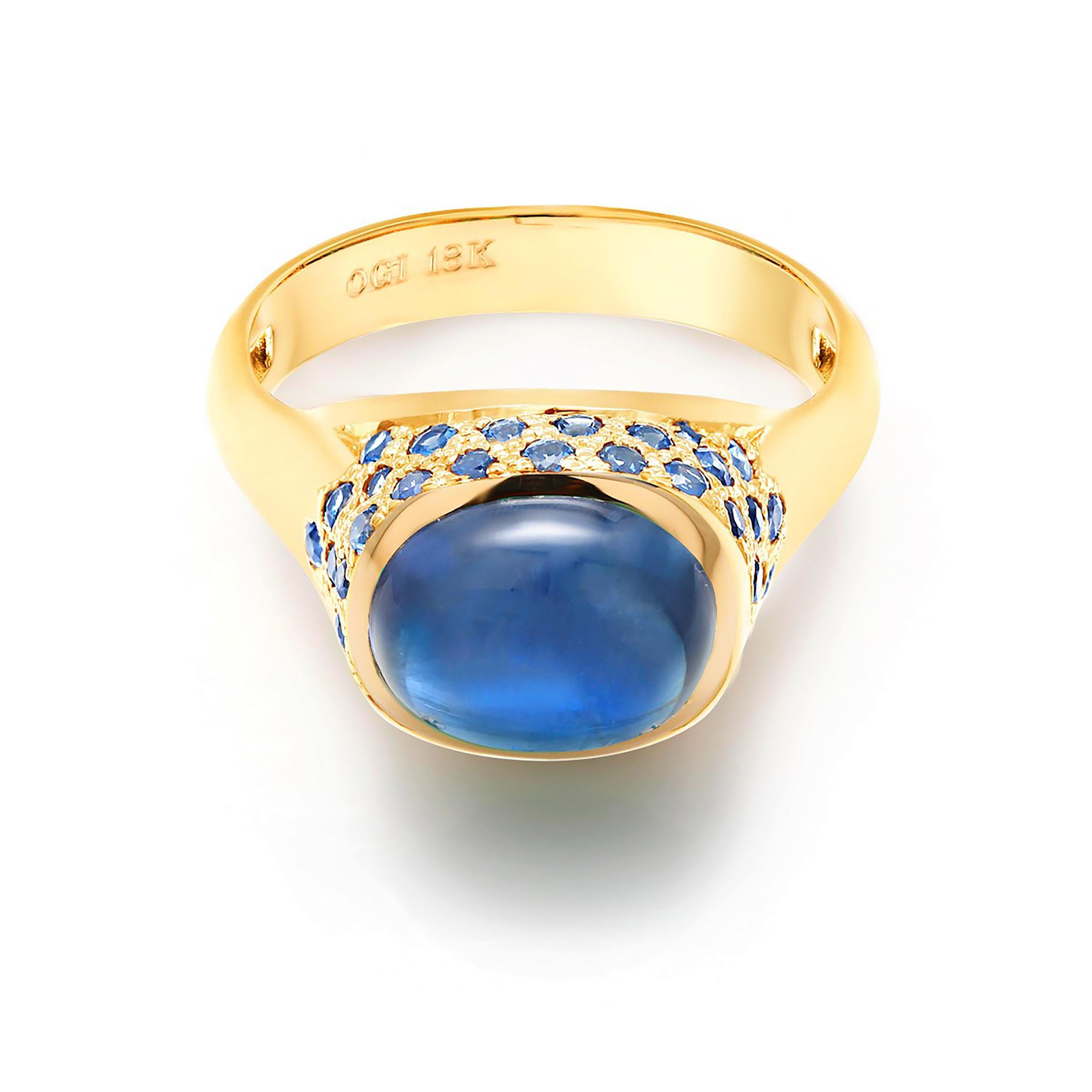 Oval Cut Ceylon Cabochon Sapphire Dome Yellow Gold Cocktail Ring Weighing 3.09 Carat 