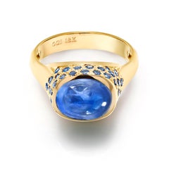 Ceylon Cabochon Sapphire Dome Yellow Gold Cocktail Ring Weighing 3.09 Carat