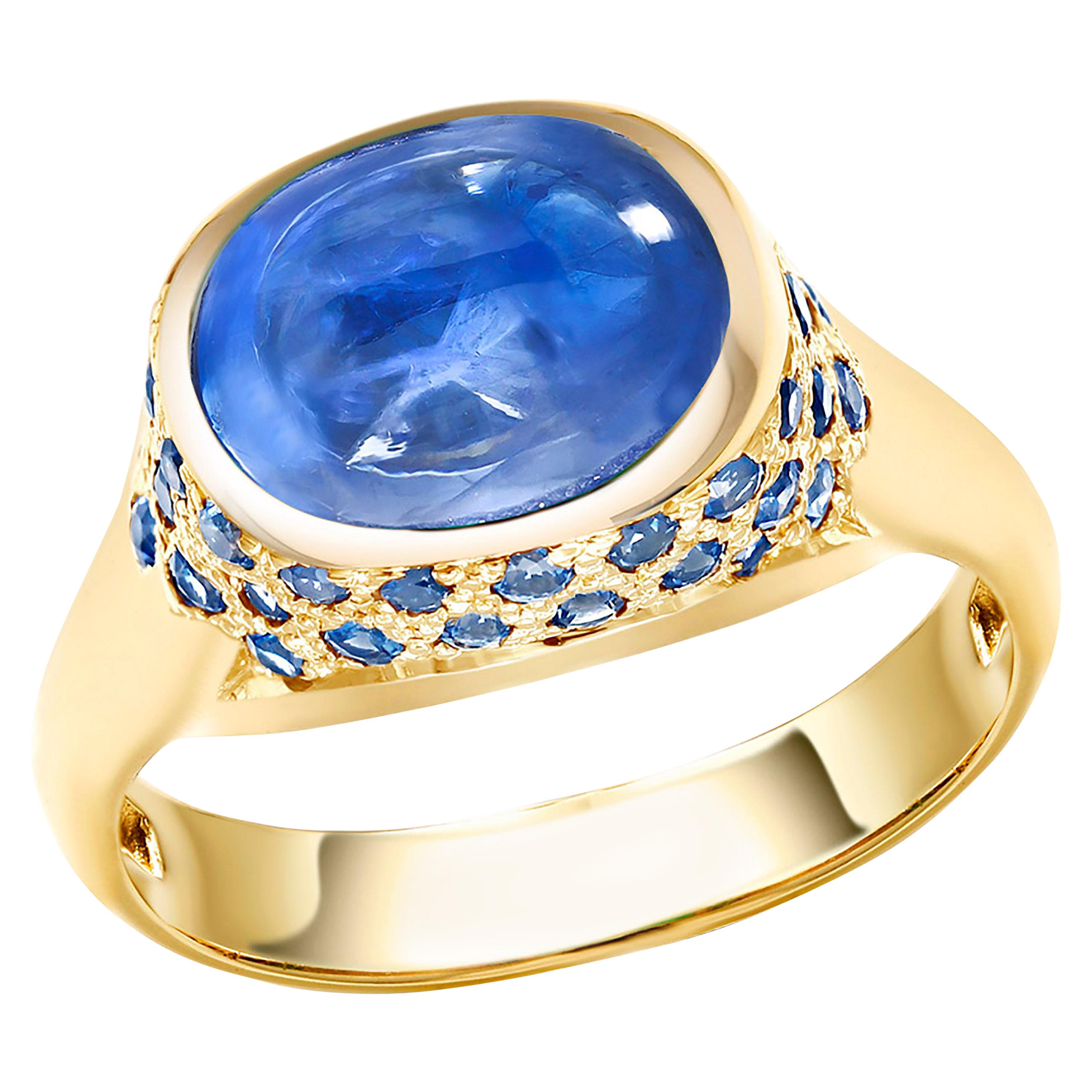 Ceylon Cabochon Sapphire Dome Yellow Gold Cocktail Ring Weighing 3.09 Carat 