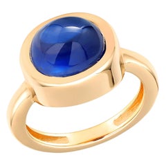 Ceylon Cabochon Sapphire Bezel Raised Dome Yellow Gold Cocktail Ring