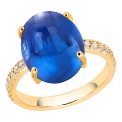 Ceylon Cabochon Sapphire Diamond 18 Karat Yellow and White Gold Cocktail Ring Ceylon Cabochon Sapphire Diamond 18 Karat Yellow and White Gold Cocktail Ring