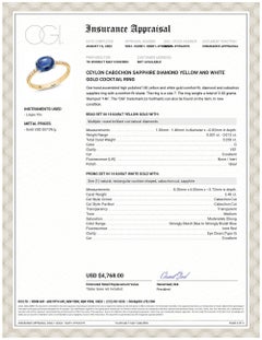 Ceylon Cabochon Sapphire Diamond 3.65 Carat Yellow and White Gold Size 7 Ring