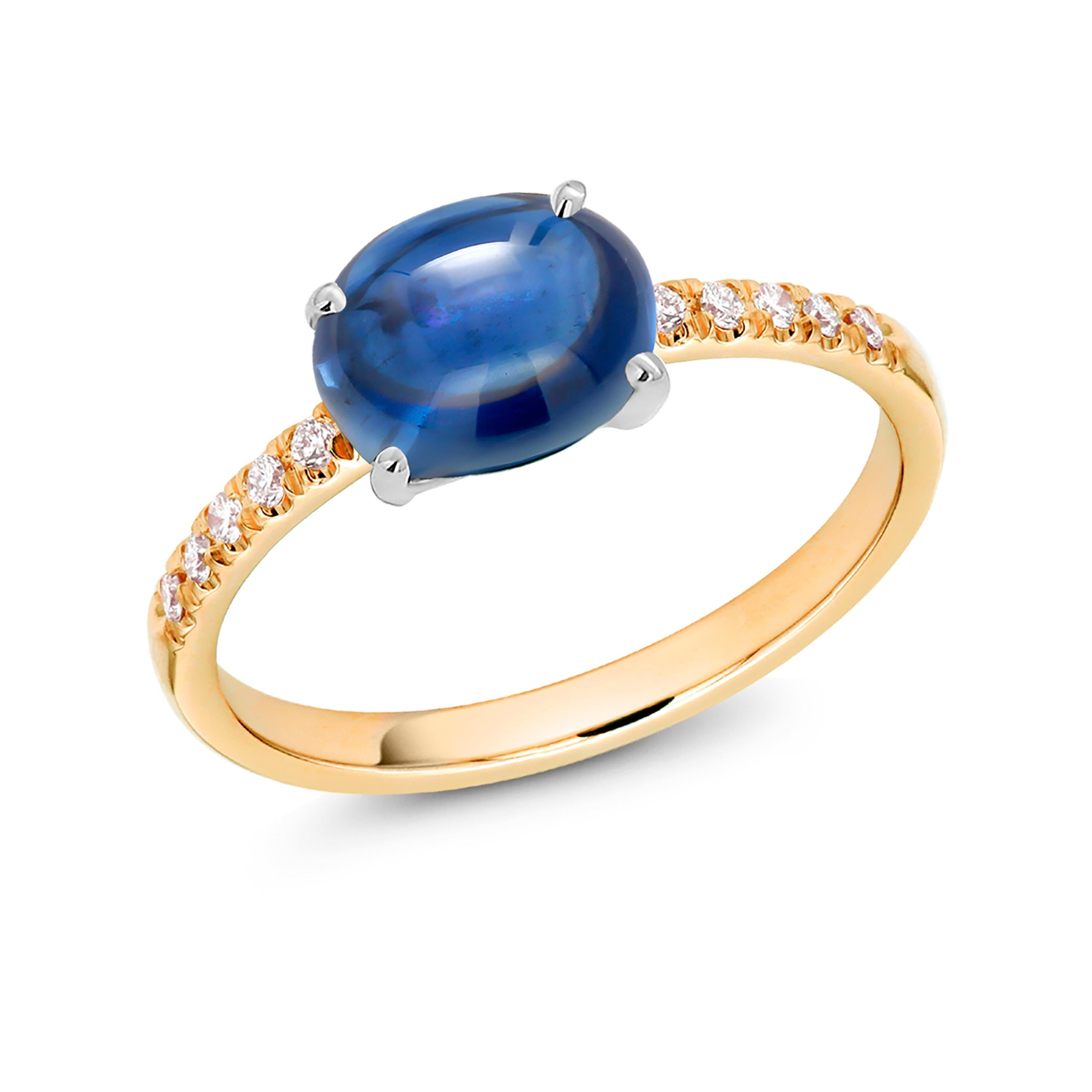 Women's Ceylon Cabochon Sapphire Diamond 3.65 Carat Yellow and White Gold Size 7 Ring For Sale