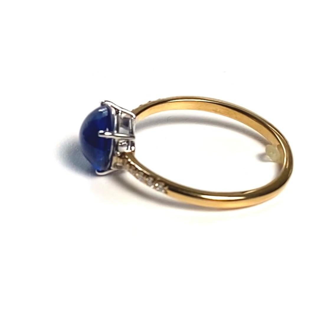 Ceylon Cabochon Sapphire Diamond 3.65 Carat Yellow and White Gold Size 7 Ring For Sale 1