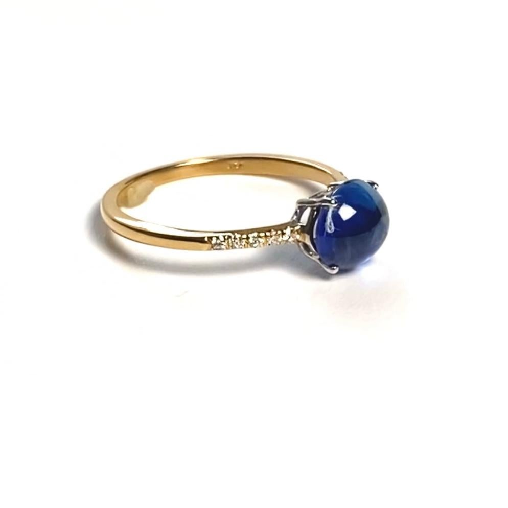 Ceylon Cabochon Sapphire Diamond 3.65 Carat Yellow and White Gold Size 7 Ring For Sale 2