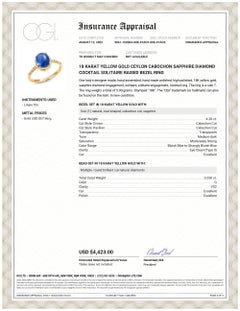 Ceylon Cabochon Sapphire Diamond 4.45 Carat 18 Karat Yellow Gold Ring