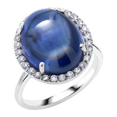 Gold-Cocktailring mit Ceylon-Cabochon und Saphir und Diamant im Goldschliff mit 13,23 Karat