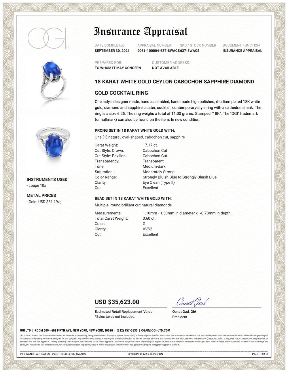 Contemporary Ceylon Cabochon Sapphire Diamond Gold Cocktail Ring Weighing 17.77 Carats