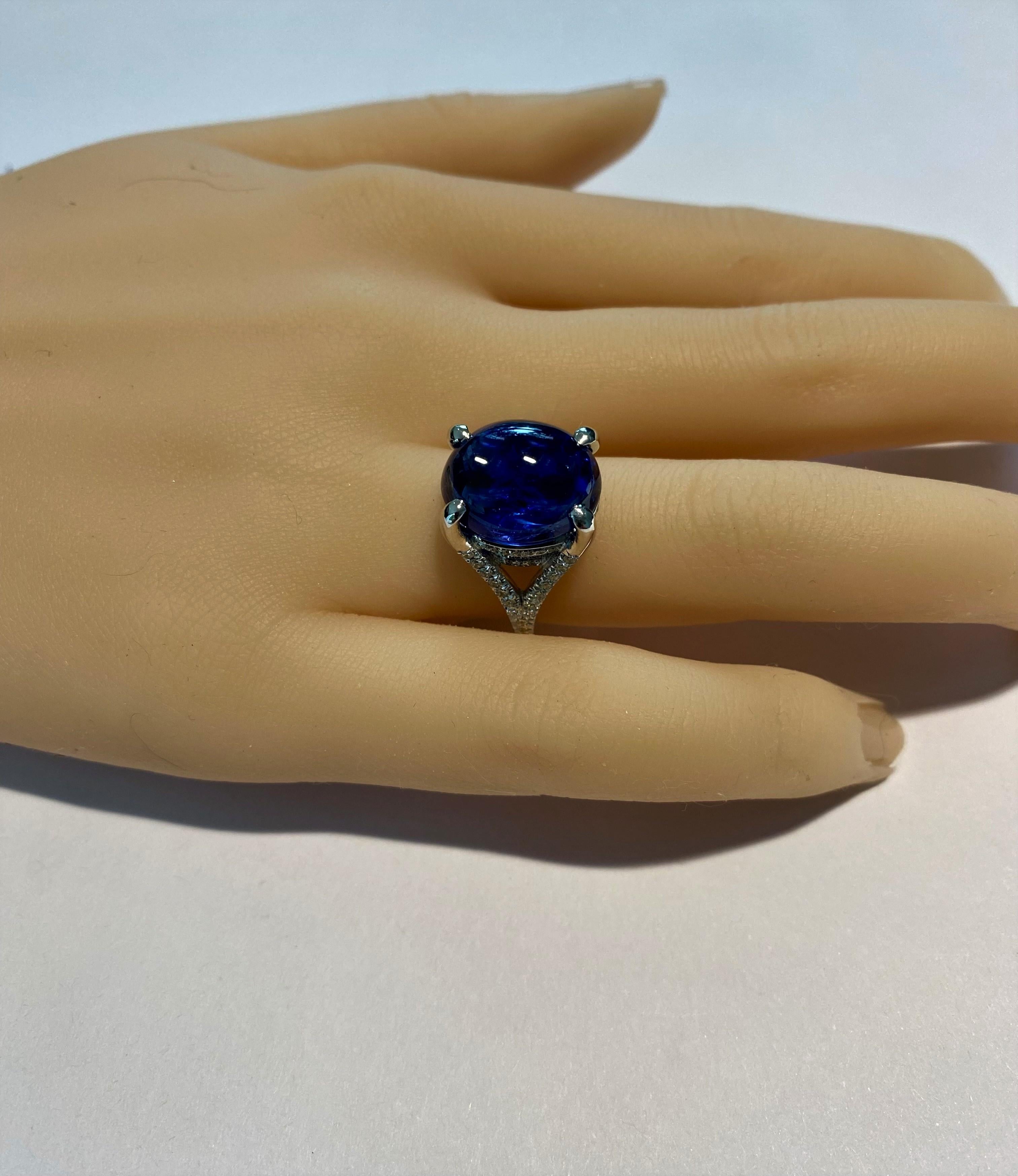 Oval Cut Ceylon Cabochon Sapphire Diamond Gold Cocktail Ring Weighing 17.77 Carats