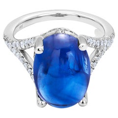 Rare Large Ceylon Cabochon Sapphire Diamond Gold Cocktail Ring 17.77 Carats