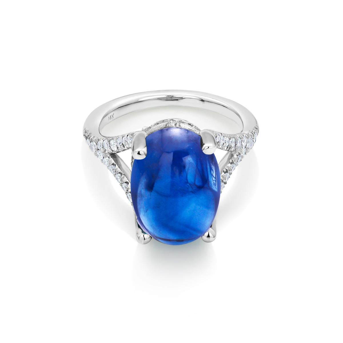 Ceylon Cabochon Sapphire Diamond Gold Cocktail Ring Weighing 17.77 Carats 2