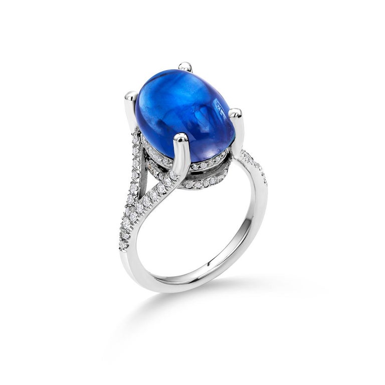 Rare Large Ceylon Cabochon Sapphire Diamond Gold Cocktail Ring 17.77 Carats  For Sale at 1stDibs