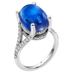 Rare Large Ceylon Cabochon Sapphire Diamond Gold Cocktail Ring 17.77 Carats