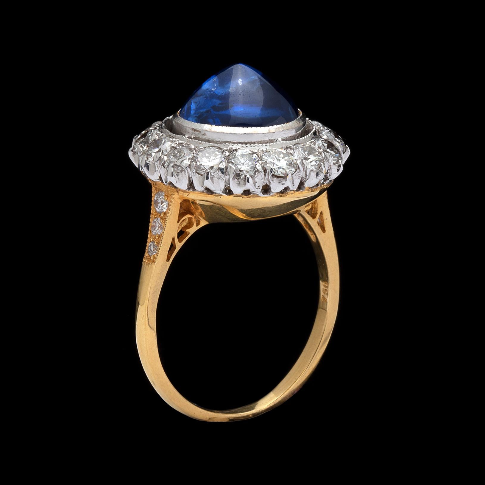 Ceylon Cabochon Sapphire and Diamond Ring 3