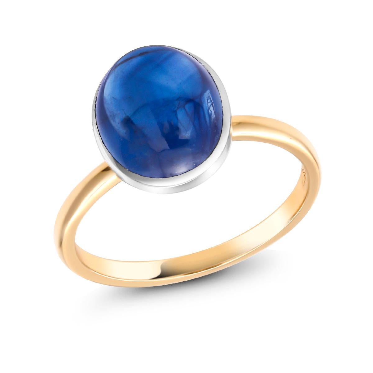 Ceylon Cabochon Sapphire 18 Karat White and Yellow Gold Ring In New Condition In New York, NY