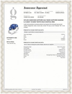 Ceylon Cabochon Sapphire Half Moon Sapphire Diamond 6.4 Carat Gold Cocktail Ring