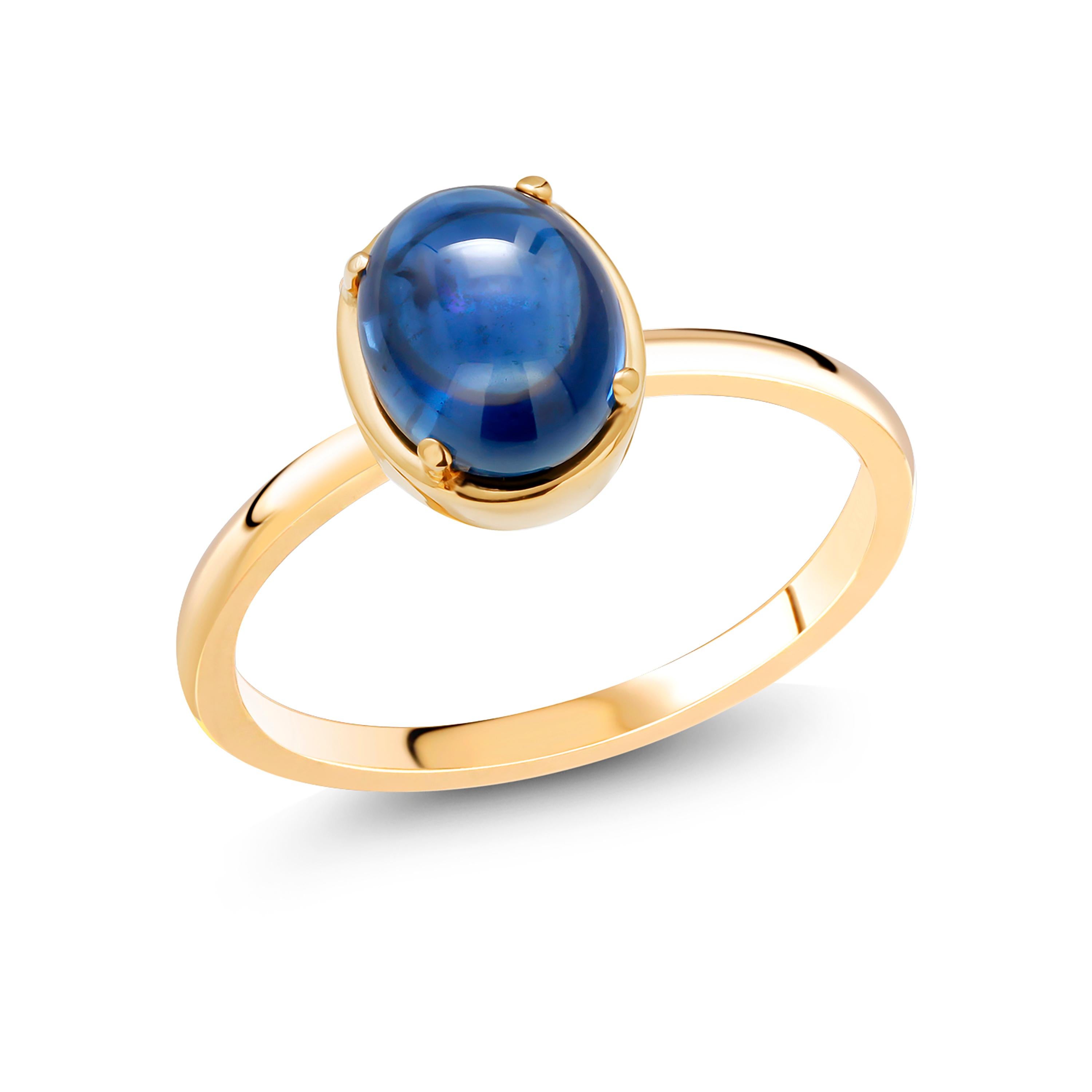 Oval Cut Ceylon Cabochon Sapphire Weighing 4.20 Carat Yellow Gold Cocktail Solitaire Ring