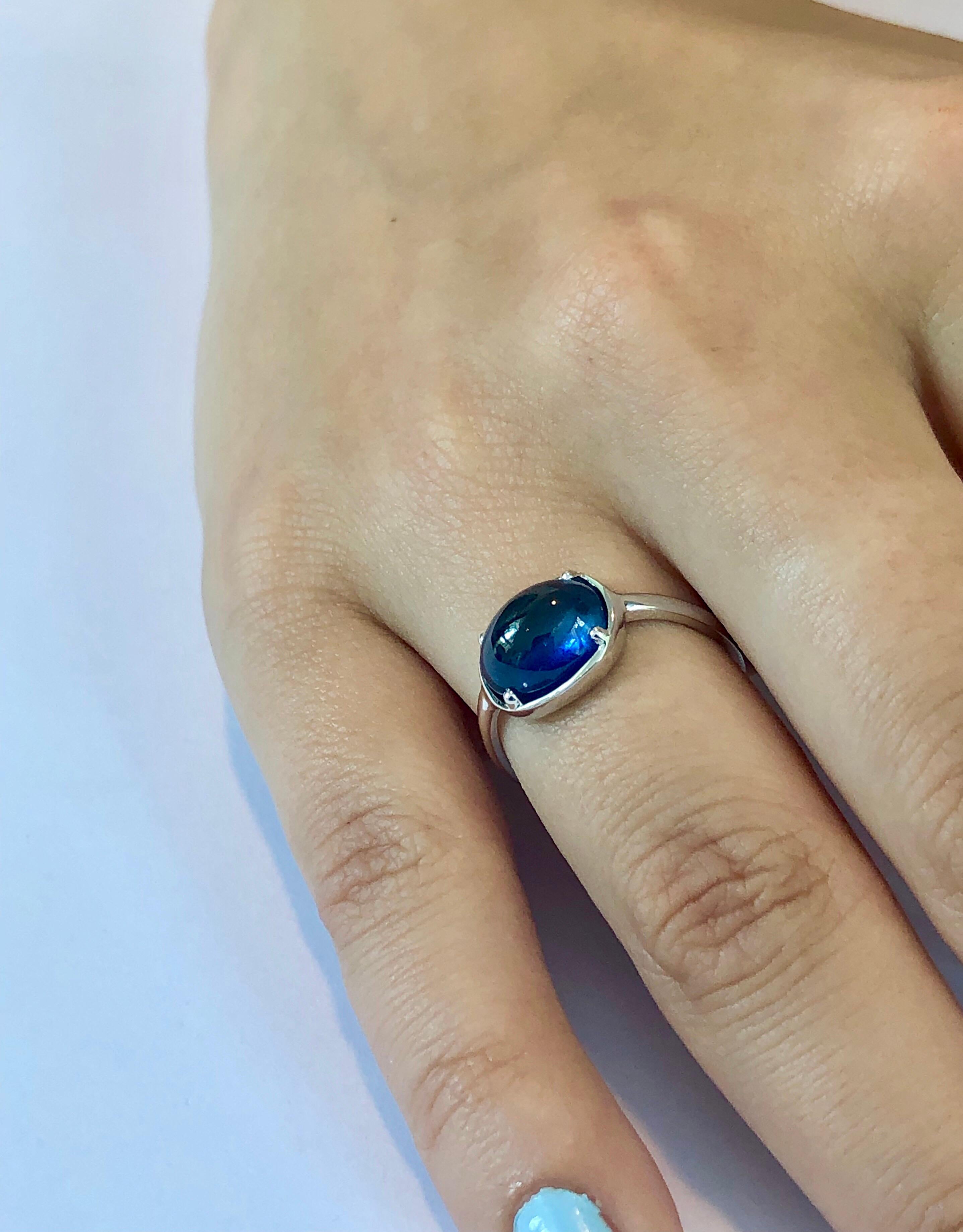 Oval Cut Ceylon Cabochon Sapphire Weighing 4.25 Carat White Gold Cocktail Ring