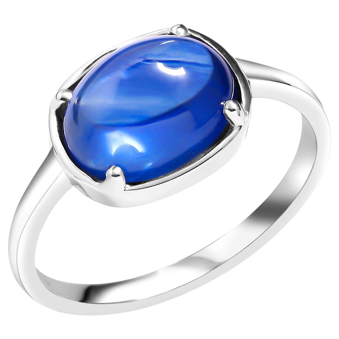Ceylon Cabochon Sapphire Weighing 4.25 Carat White Gold Cocktail Ring