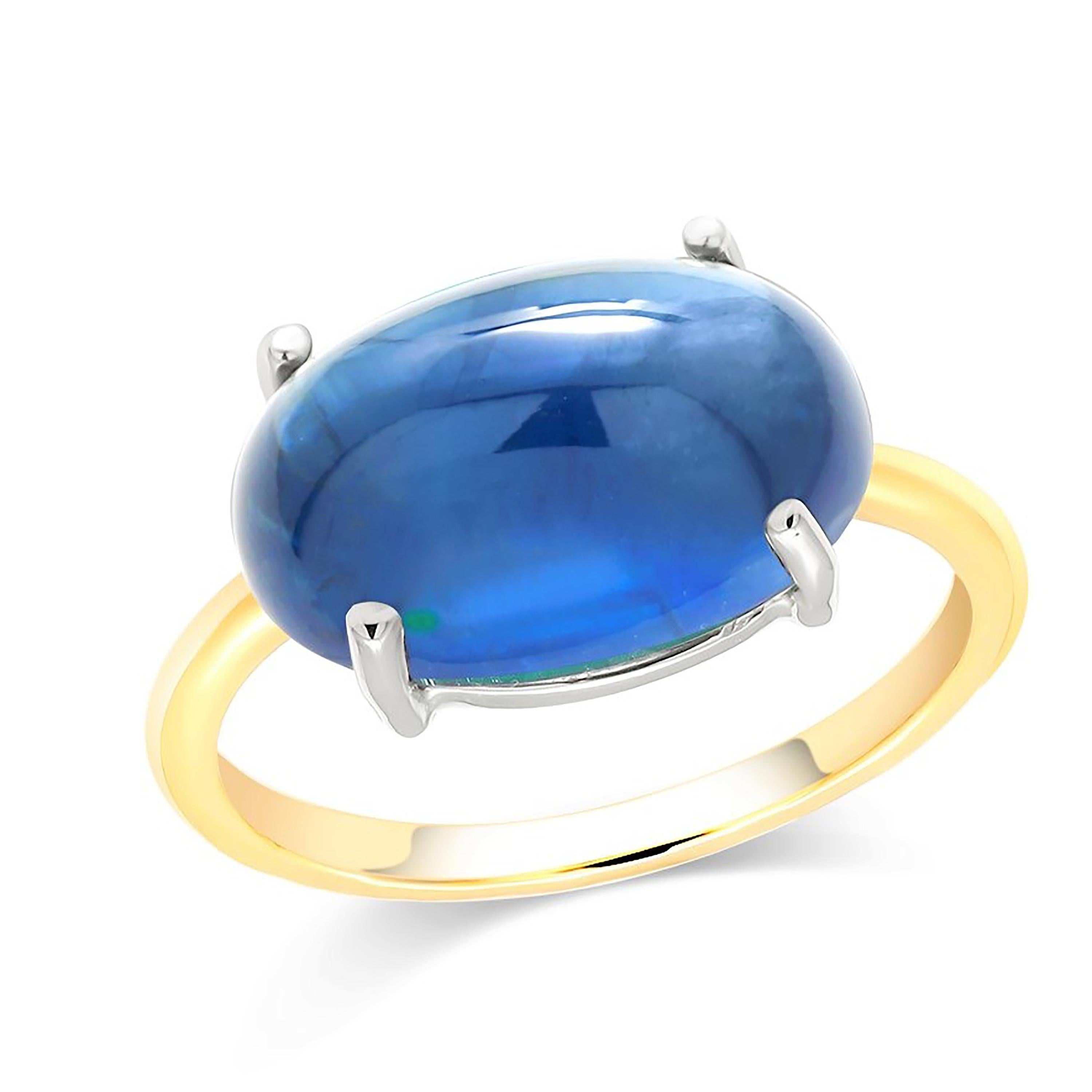 Oval Cut Ceylon Cabochon Sapphire White Yellow Gold Cocktail Gold Ring
