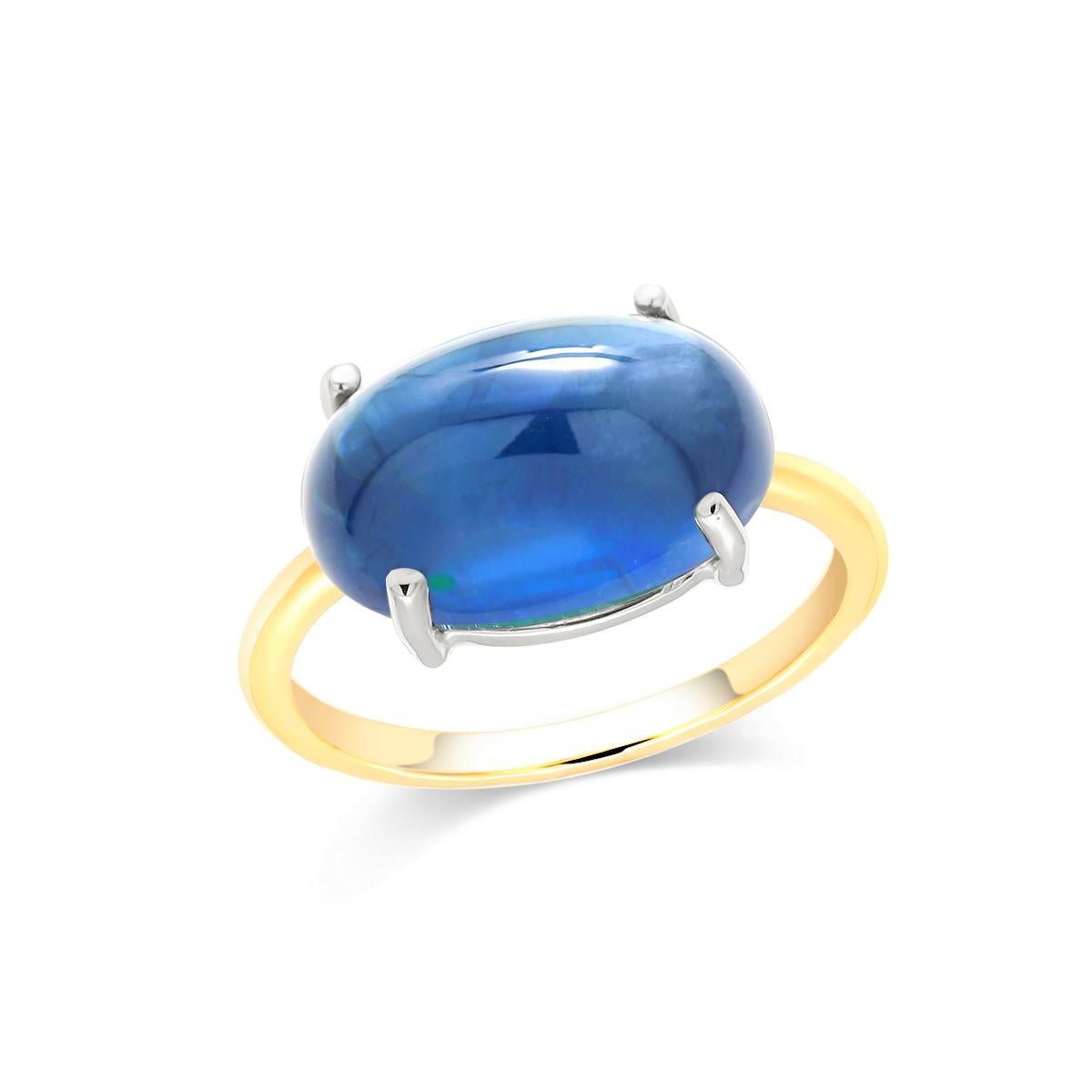Ceylon Cabochon Sapphire White Yellow Gold Cocktail Gold Ring 2