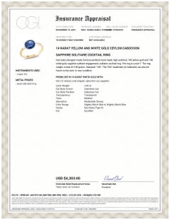 Ceylon Cabochon Sapphire Yellow and White Gold Cocktail Solitaire Ring