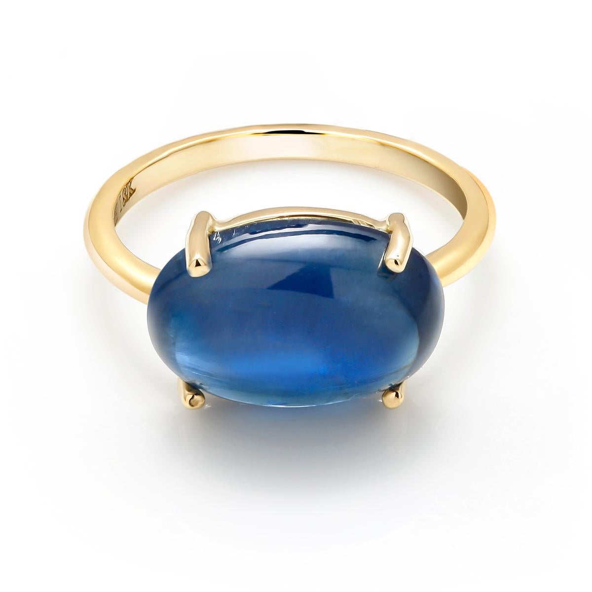 Women's or Men's Ceylon Cabochon Sapphire Yellow Gold Fashion 18 Karat Gold Ring