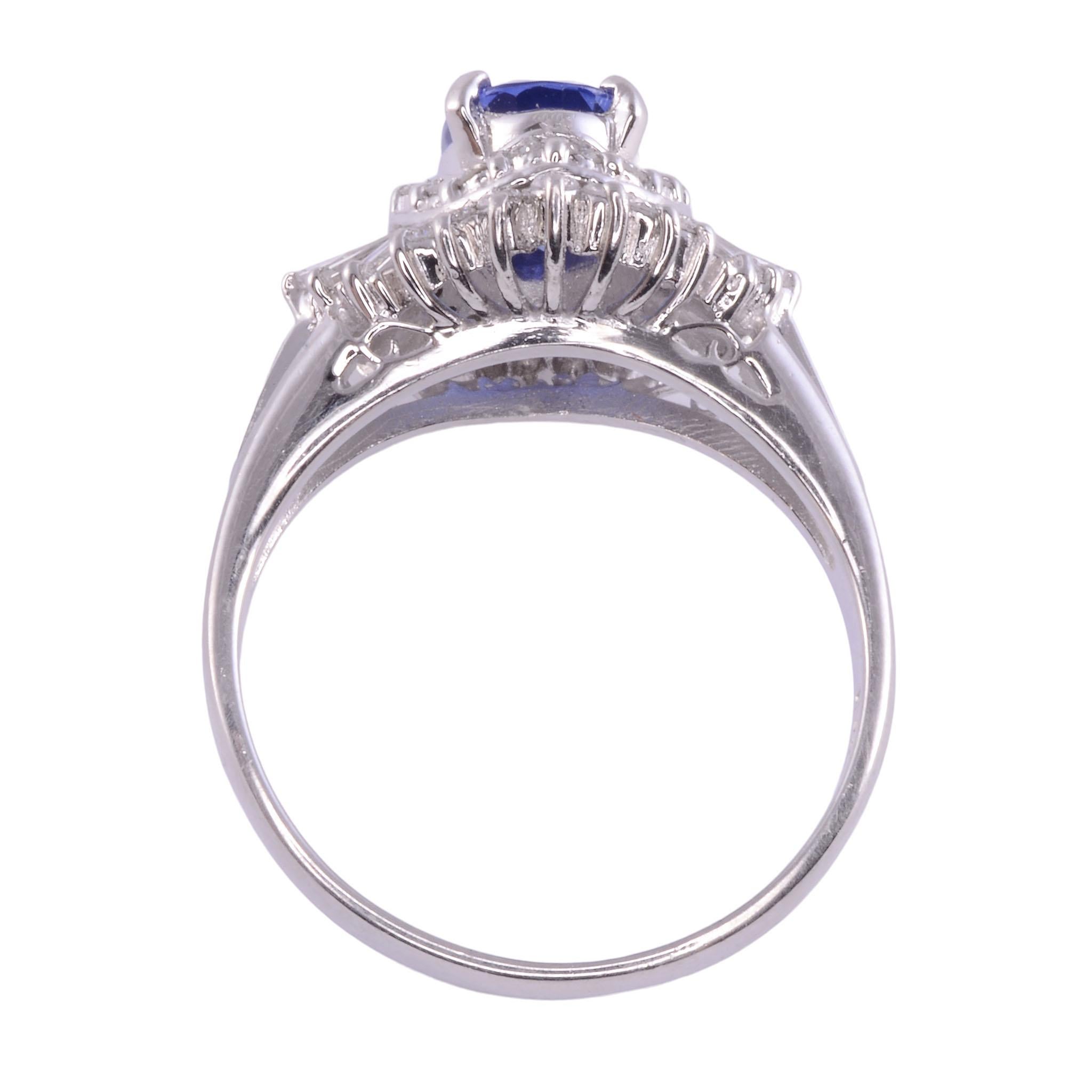 Oval Cut Ceylon Color Sapphire & Diamond Platinum Ring For Sale