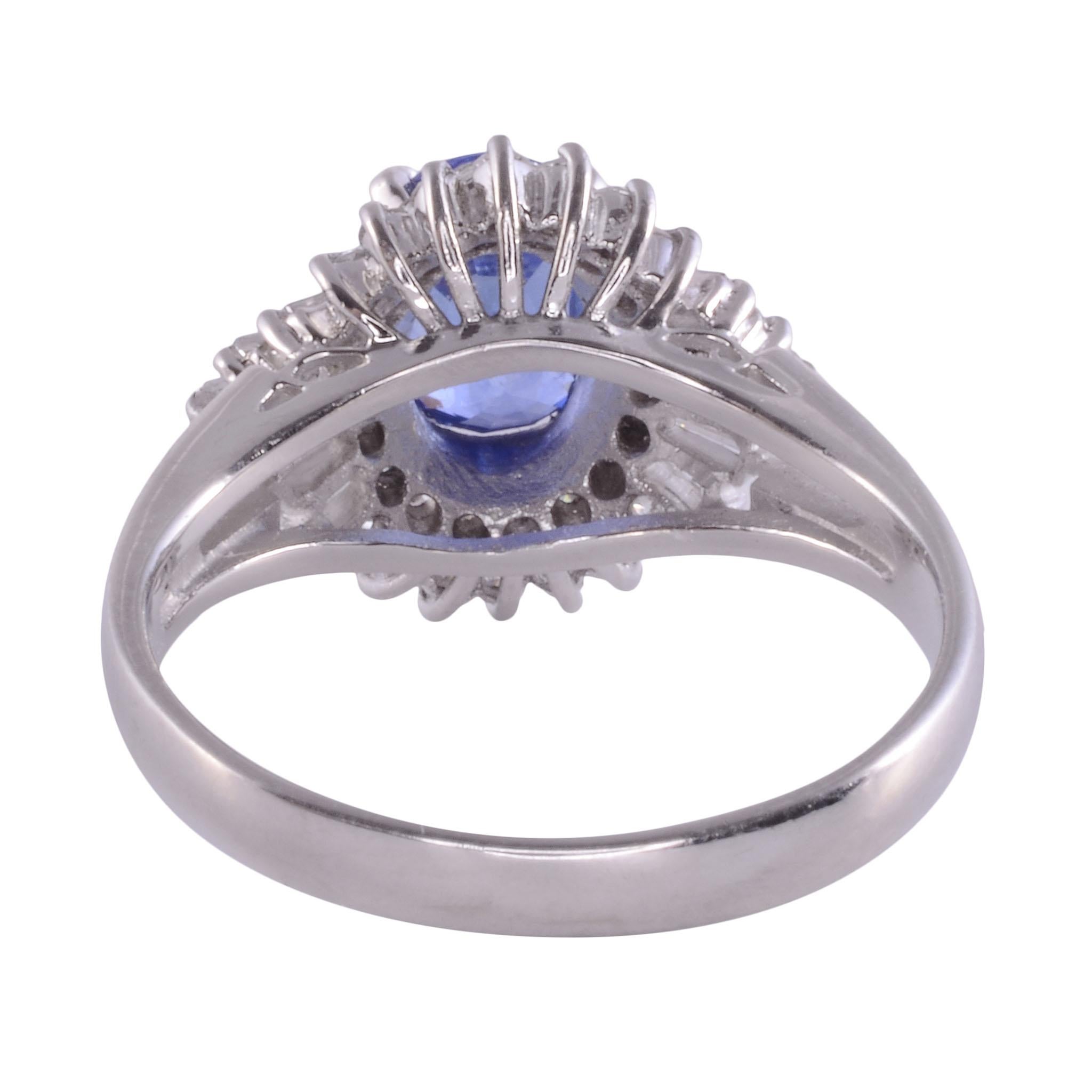 Ceylon Color Sapphire & Diamond Platinum Ring In Good Condition For Sale In Solvang, CA