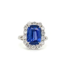 Ceylon Cornflower Blue Sapphire and Diamond Ring 5.30ct Set in 18k White Gold